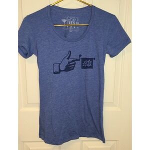 Chive Tees Women Heathered Blue Short Sleeve T-Shirt Med Finger Gun 'BANG'